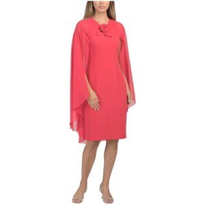 TERI JON Crepe Chiffon Flyaway Cape Sleeve Flower Mini Dress